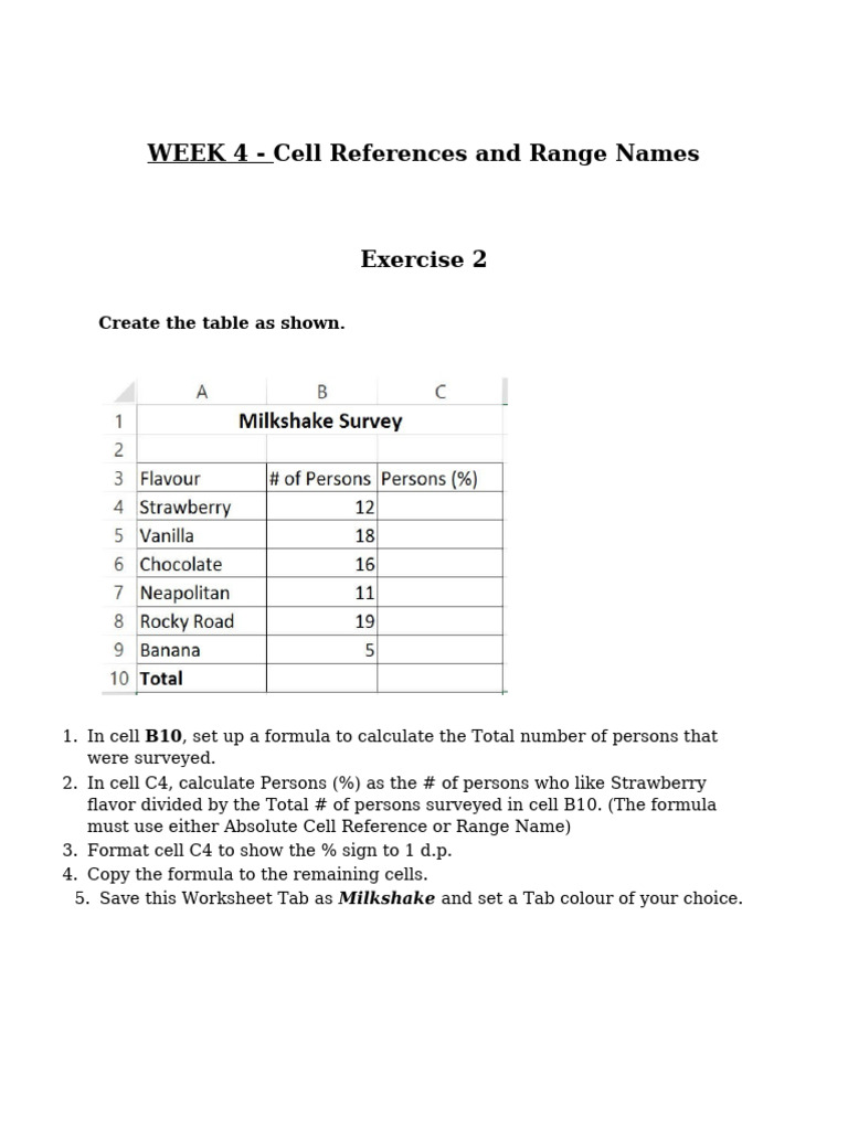 Cell References and Range Names Exercise | PDF
