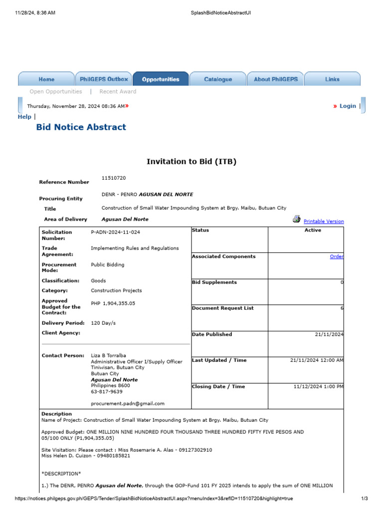 Bid for Water Impounding System in Butuan | PDF