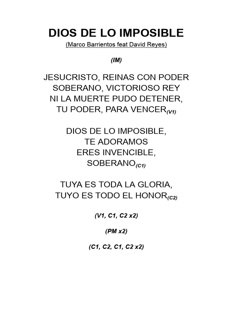 Dios de lo Imposible - Letra y Acordes | PDF
