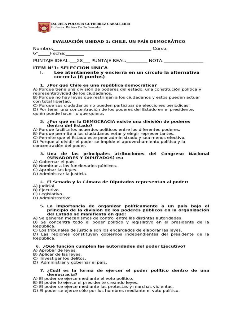 Evaluación de Democracia en Chile | PDF | Separación de poderes ...