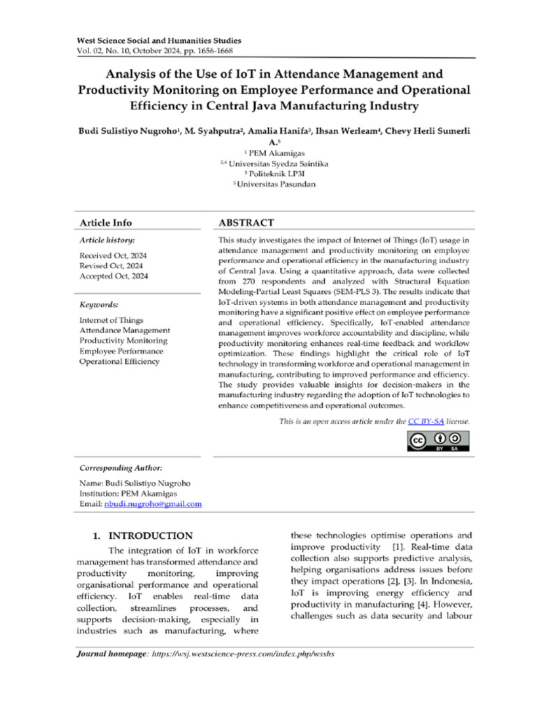 Analysis of The Use of IoT in Attendance Management and Productivity ...