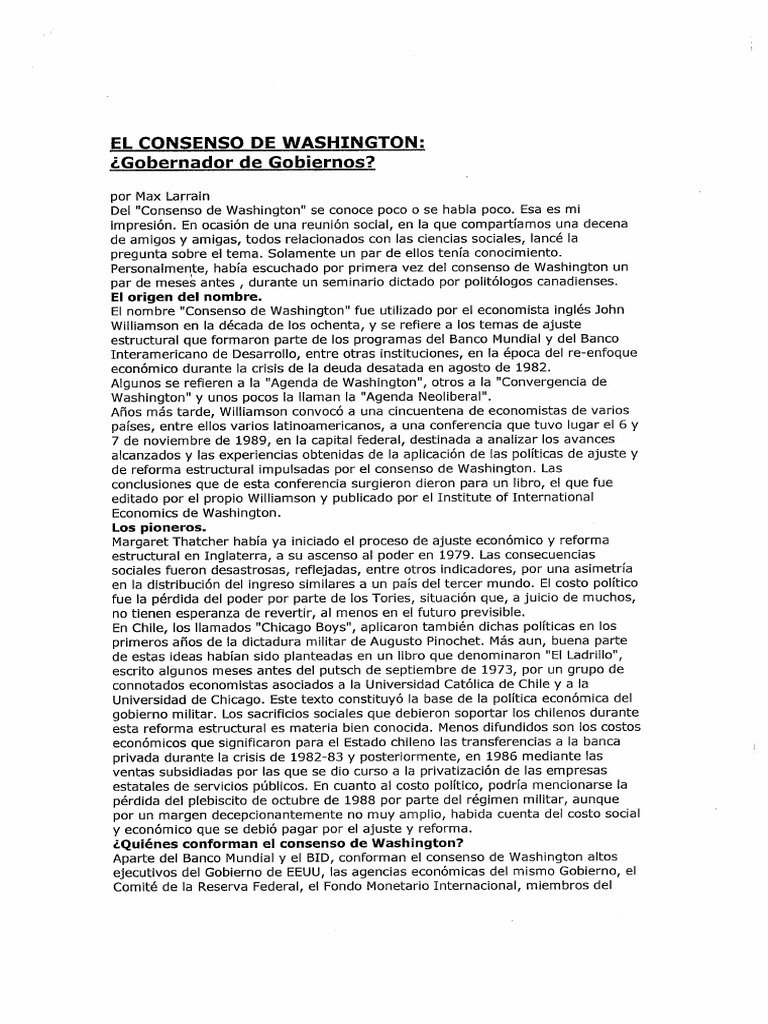 El Consenso de Washington | PDF