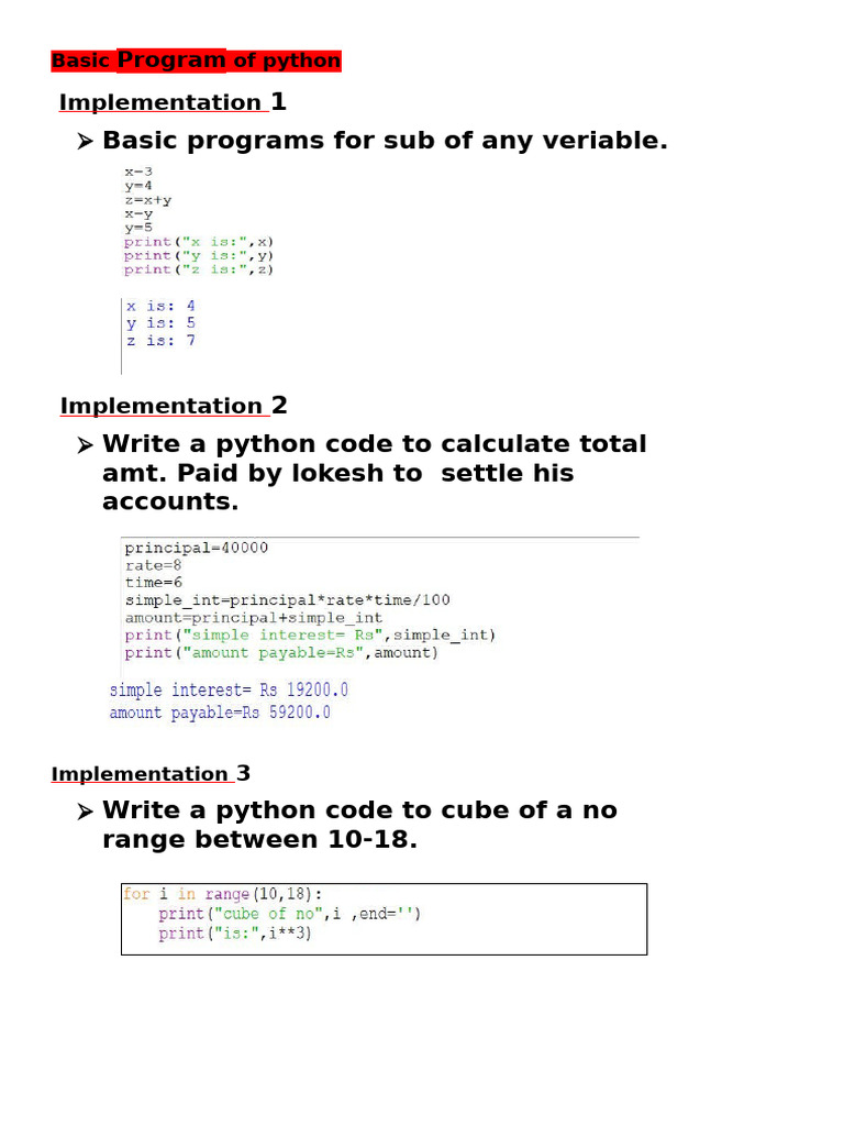 Python Basic Programming Examples | PDF