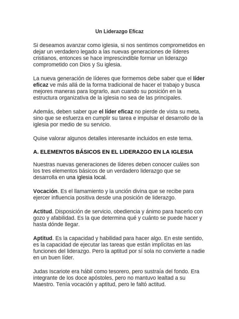 Liderazgo Eficaz en la Iglesia Cristiana | PDF | Liderazgo | Iglesia ...