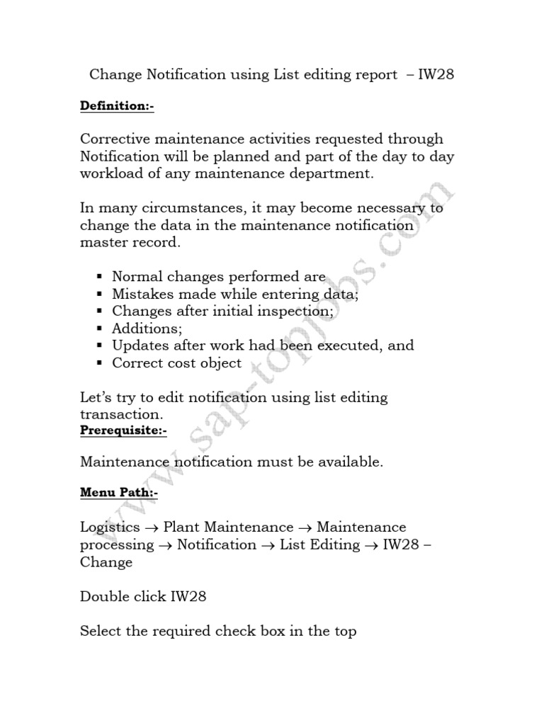 IW28: Change Notification Process | PDF