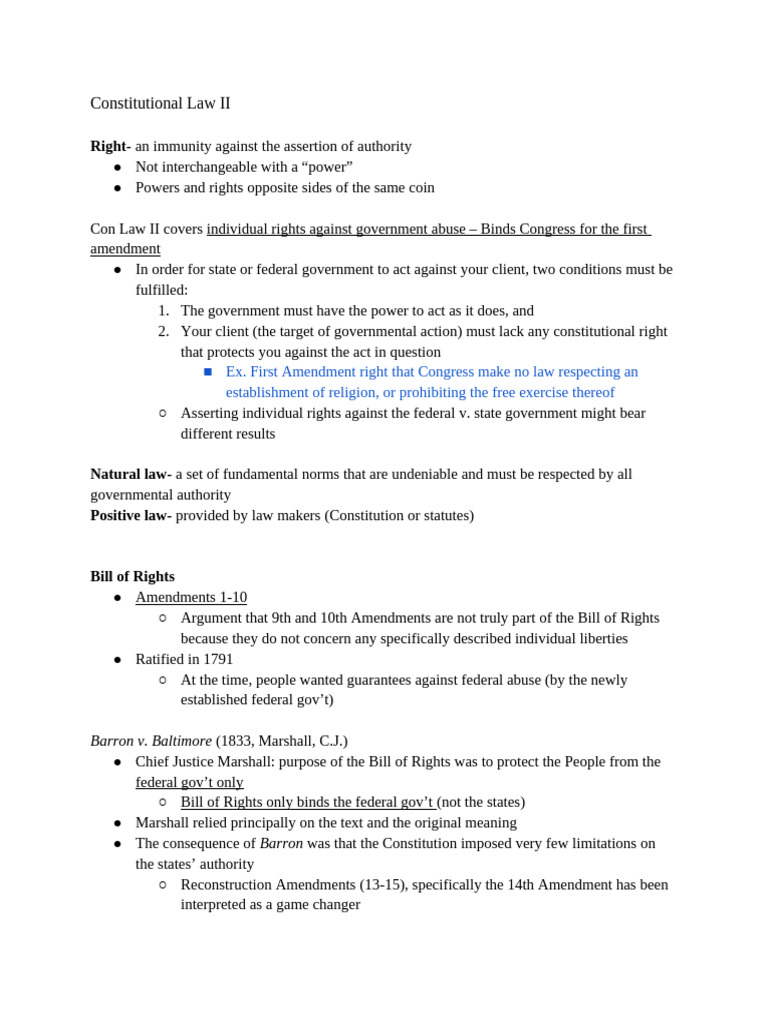 Constitutional Law II: Rights vs. Powers | PDF | Incorporation Of The ...