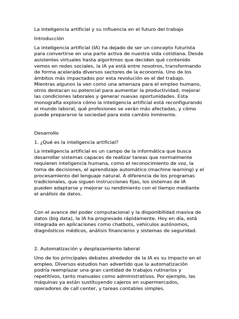 La Inteligencia Artificial y Su Influencia en El Futuro Del Trabajo ...