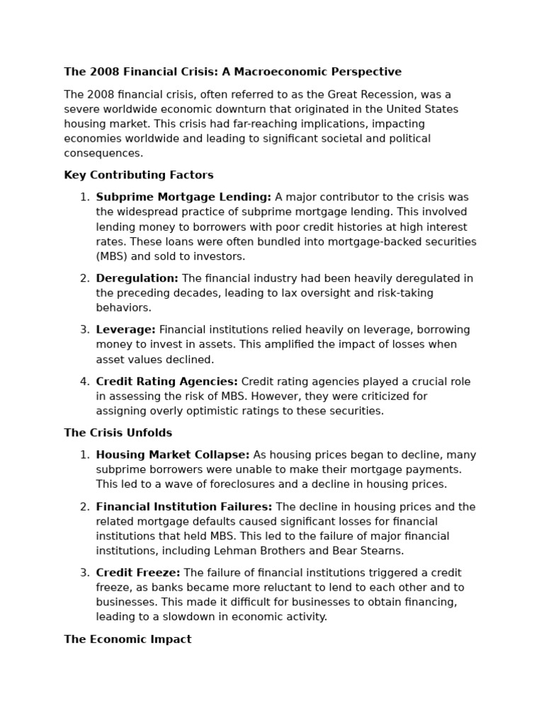 The 2008 Financial Crisis | PDF | Financial Crises | Mortgage Backed ...
