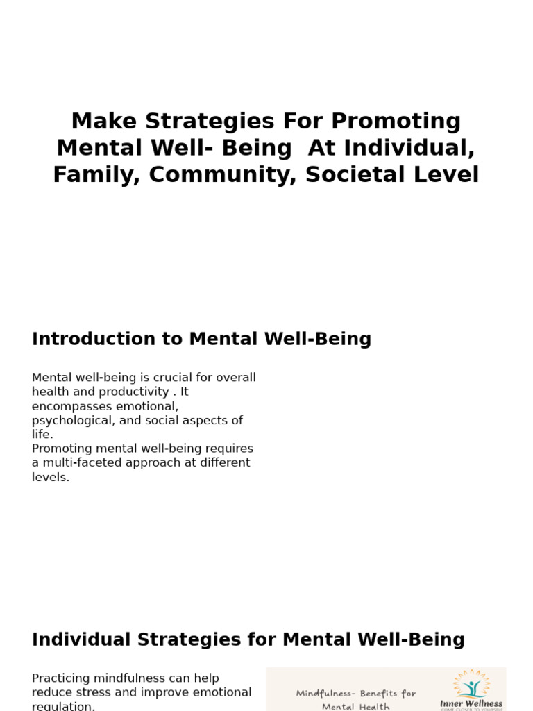 Make Strategies For Promoting Mental Well - Being at Individual, Family ...