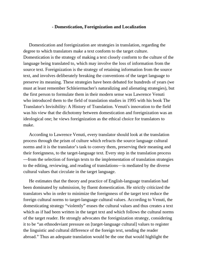 Domestication vs. Foreignization in Translation | PDF | Translations ...