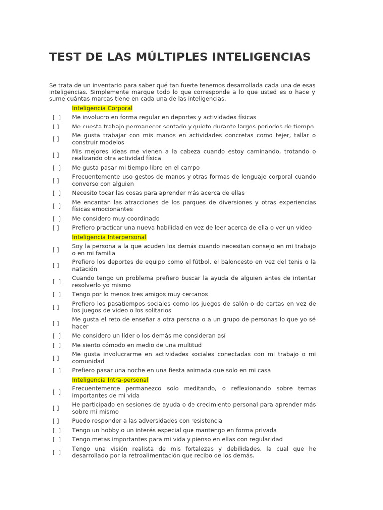 Test de Inteligencias Múltiples | PDF | Melodía | Ritmo