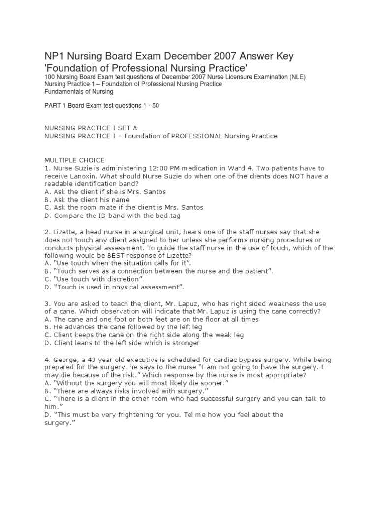 NP1 Nursing Board Exam 2007 Questions | PDF | Stroke | Nursing