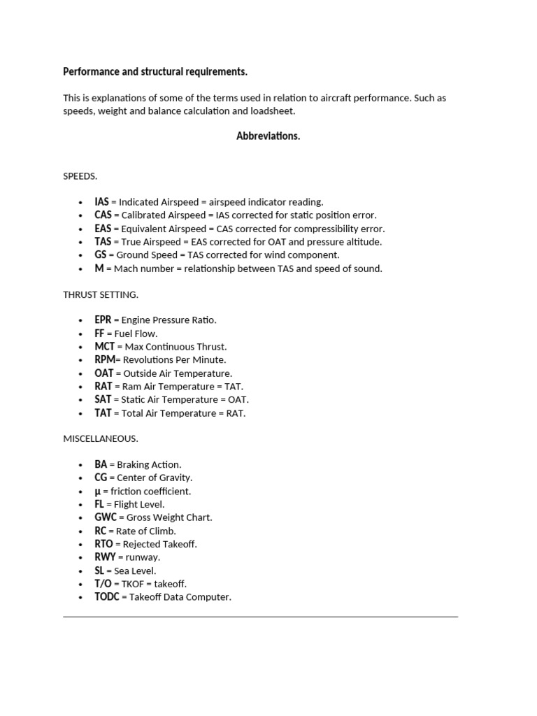 Aircraft Performance and Weight Terms Guide | PDF | Airspeed | Takeoff
