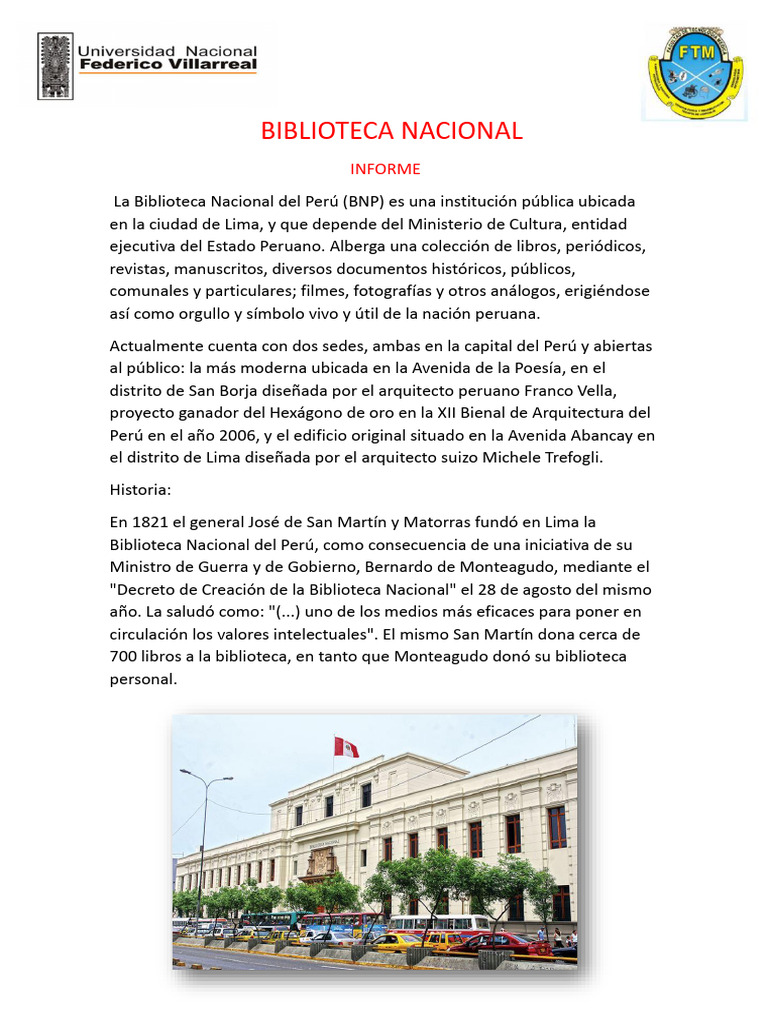 Historia y Sedes de la Biblioteca Nacional del Perú | PDF | América del Sur