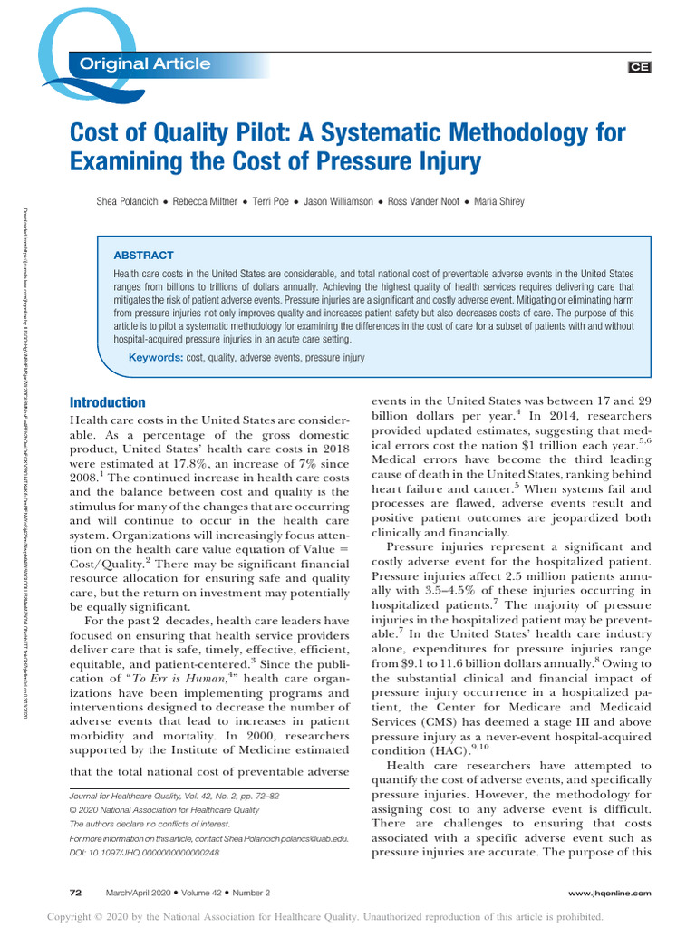 Cost Analysis of Hospital-Acquired Pressure Injuries | PDF | Intensive ...