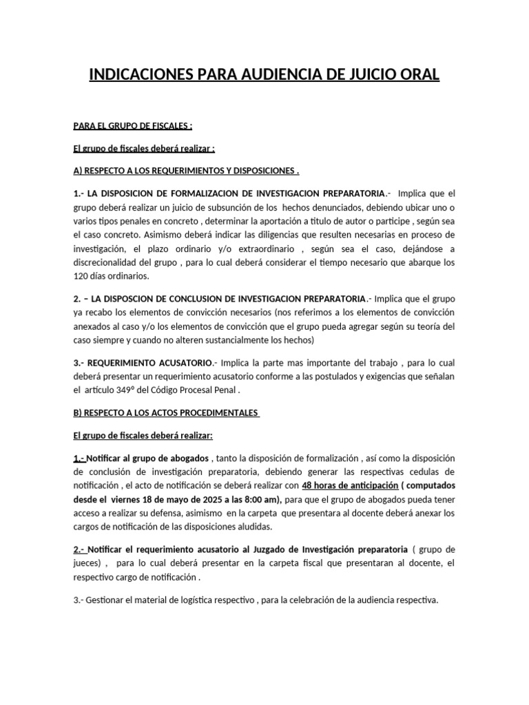 Indicaciones para Audiencia de Juicio Oral | PDF | Justicia | Crimen y ...