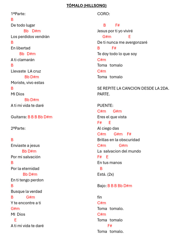 Tómalo (Hillsong) (B) | PDF