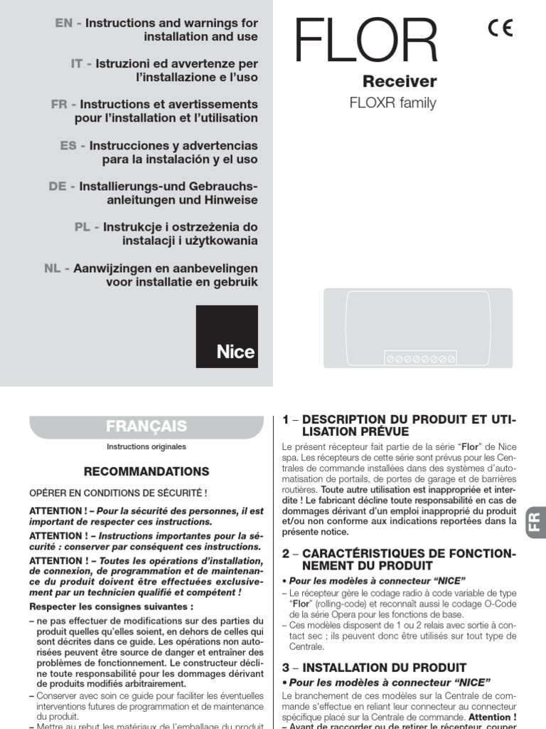 Instructions Récepteur Nice Flox2R | PDF | Antenne (Radio ...