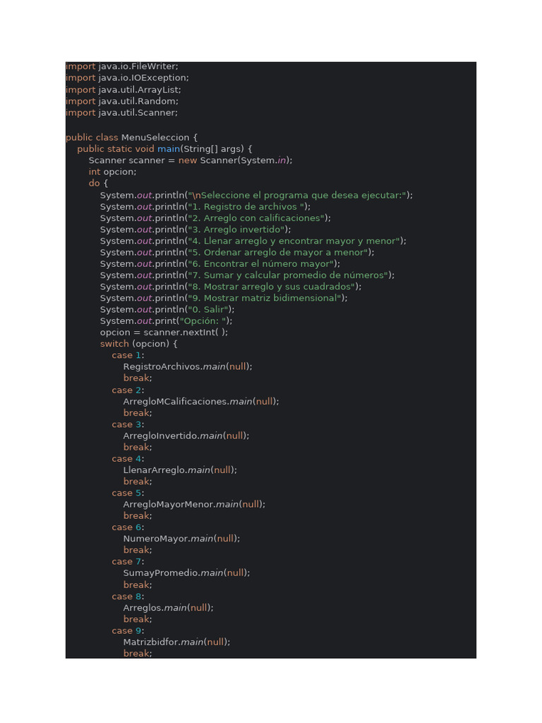 Menú de Programas en Java para Arreglos | PDF | Programación de ...
