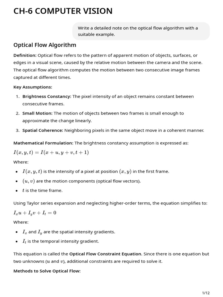 Optical Flow Algorithm in Computer Vision | PDF | Computer Vision ...