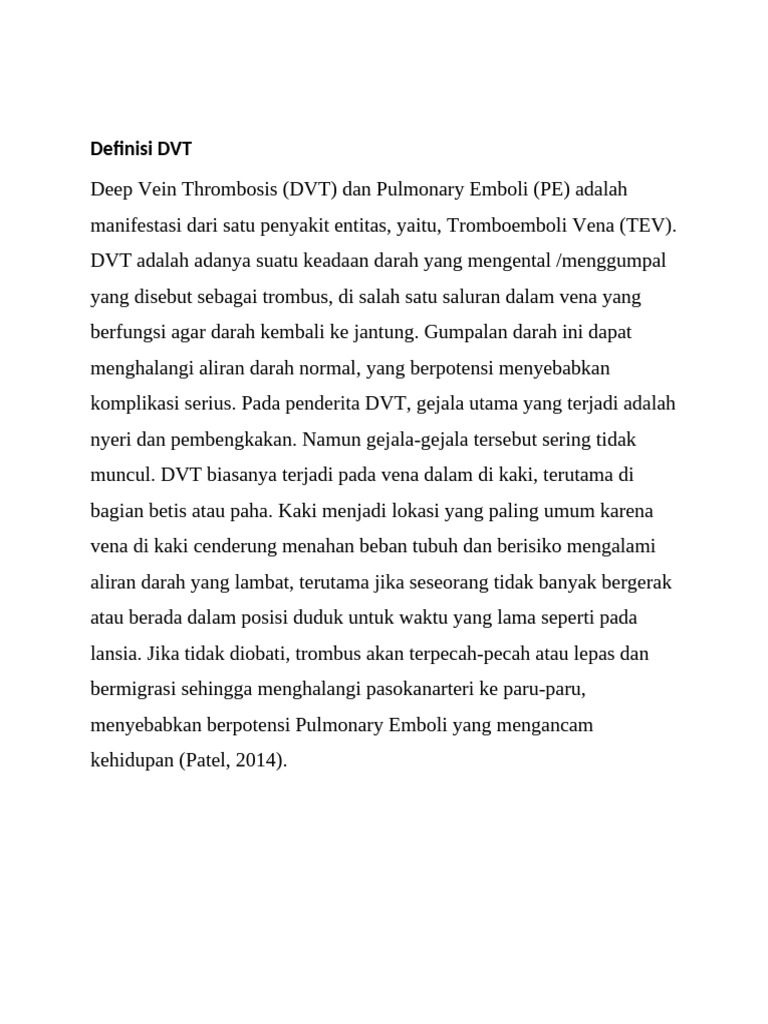 Memahami Deep Vein Thrombosis (DVT) | PDF