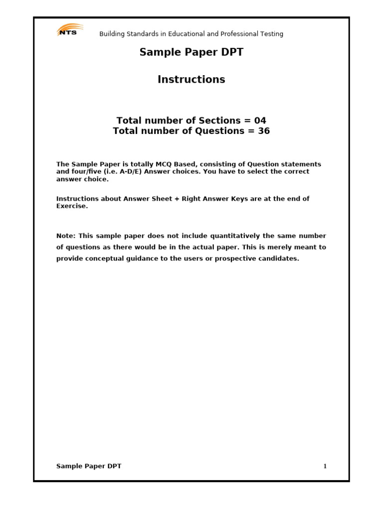 Educational Testing Sample Paper DPT | PDF | Placebo | Wire