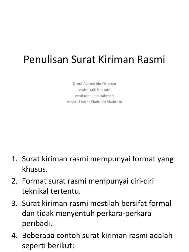 Penulisan Surat Kiriman Rasmi