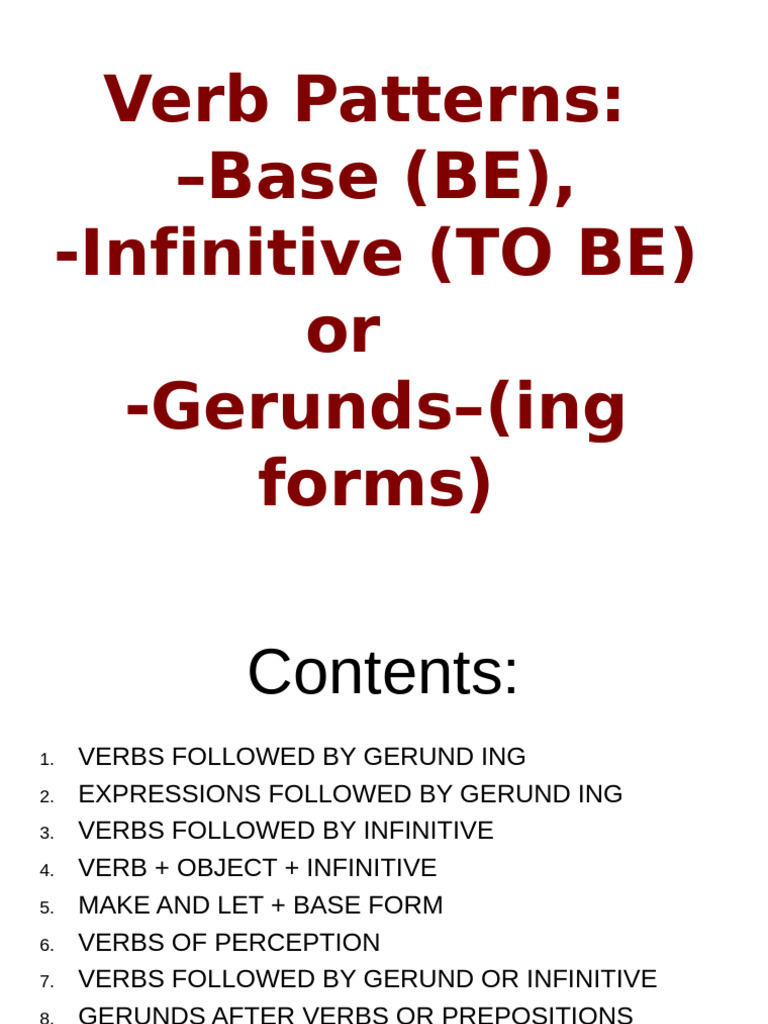 Verb Patterns: Gerunds and Infinitives Guide | PDF | Verb | Subject ...