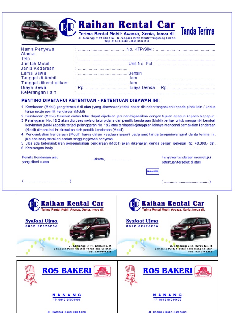 Contoh Faktur Rental Mobil - Contoh Sip