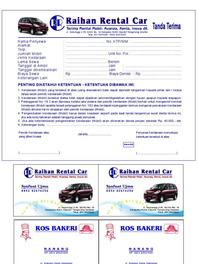 Kwitansi Rental Raihan