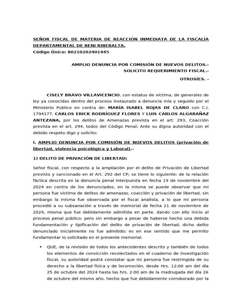 Denuncia por Privación de Libertad y Amenazas | PDF | La violencia ...