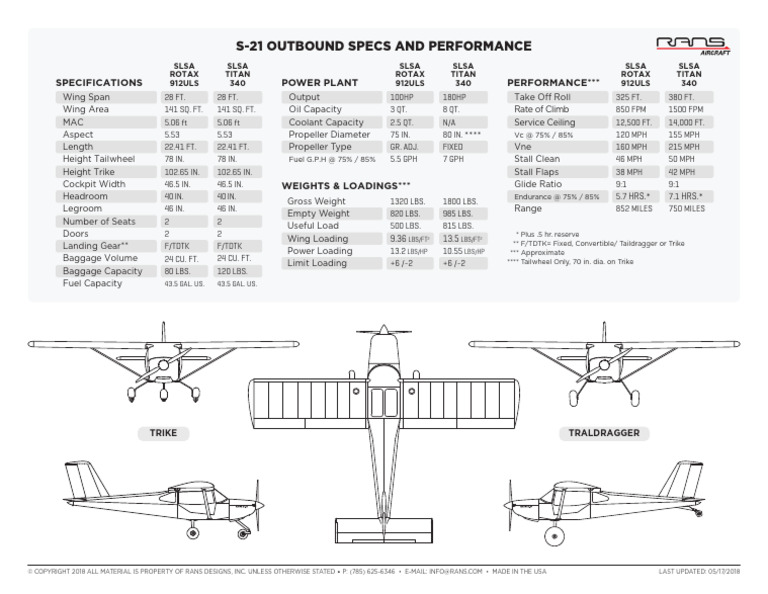 S-21 Outbound Specs 2018 | PDF | Aircraft | Aerospace