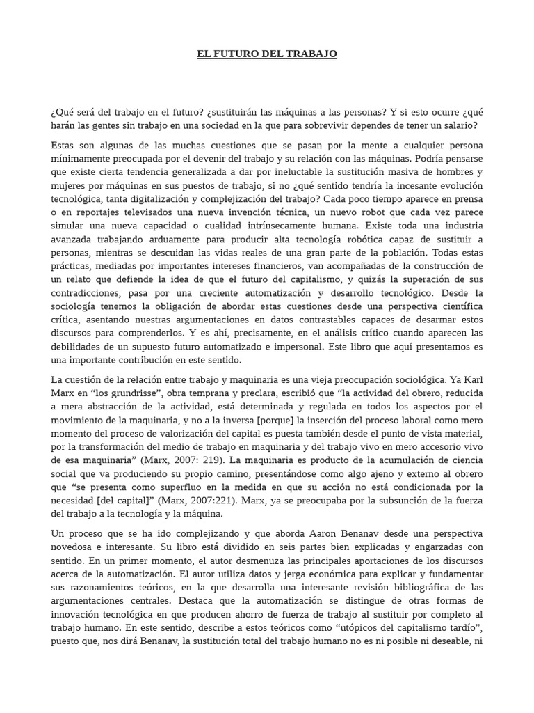 Futuro del Trabajo y Automatización | PDF | Desempleo | Empleo