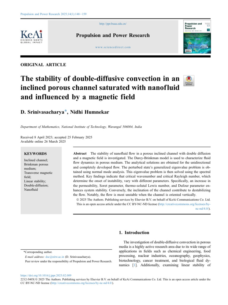The Stability of Double Diffusive Convection in An Incline 2025 ...