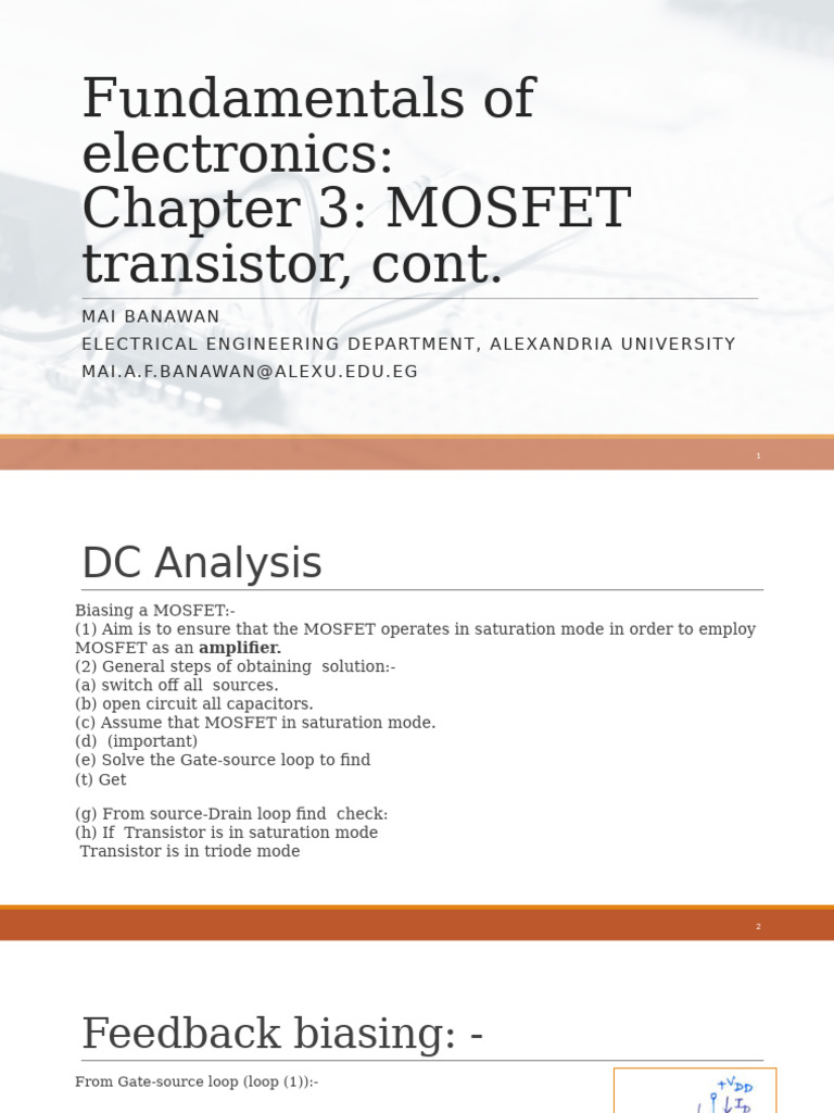 MOSFET Transistor Biasing and Analysis | PDF