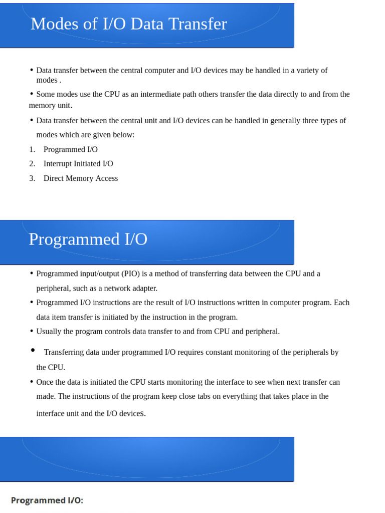 I/O Data Transfer Modes Explained | PDF | Computer Data Storage | Input ...