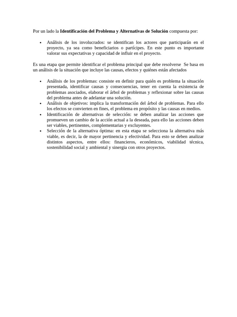 Identificación Del Problema y Alternativas de Solución Compuesta Por | PDF