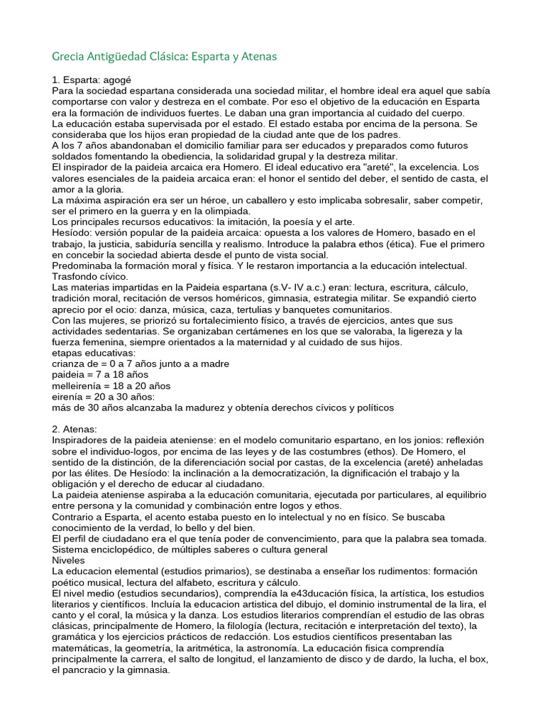 Educación en Esparta y Atenas | PDF | Esparta | Antigua Grecia