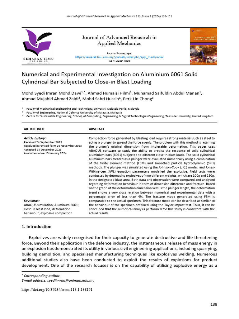 Numerical and Experimental Investigation On Aluminium 6061 Solid ...