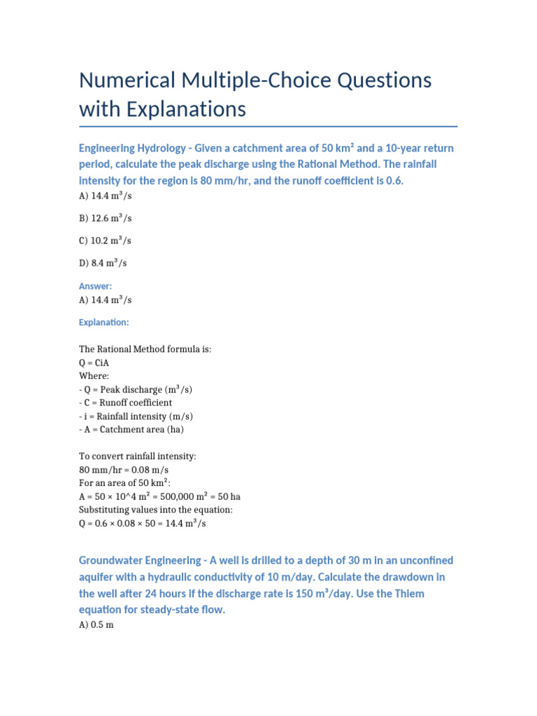 Engineering Hydrology MCQs with Solutions | PDF | Liquids | Hydraulics
