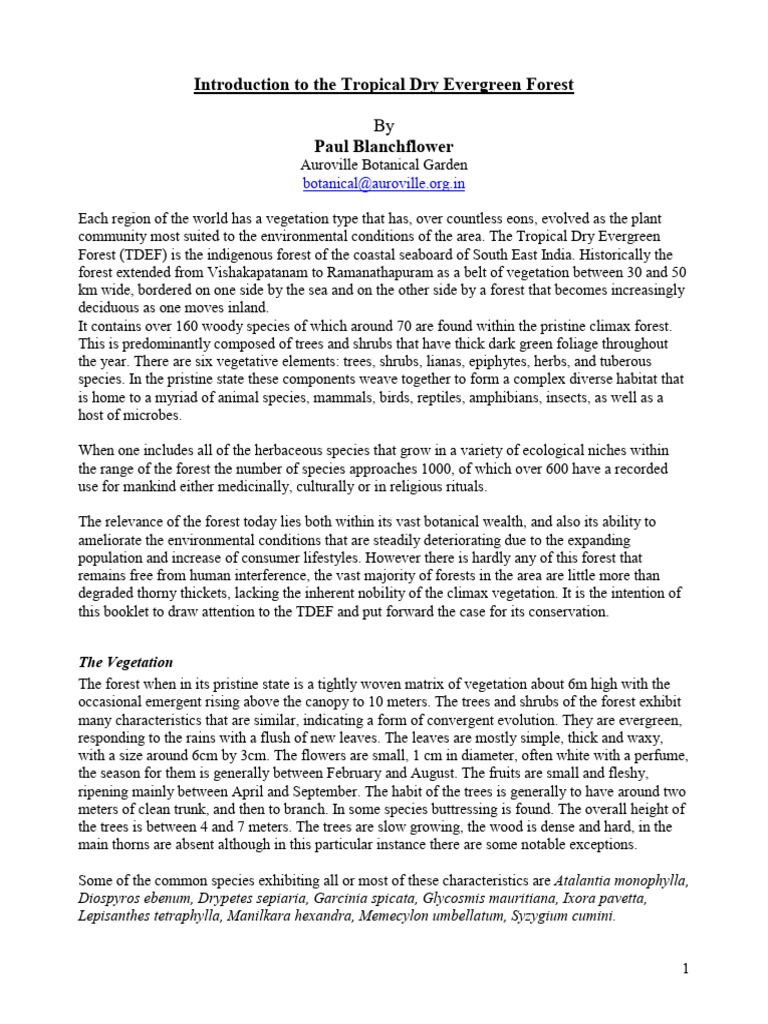 Introduction To Tropical Dry Evergreen Forest - TDEF | PDF | Forests ...