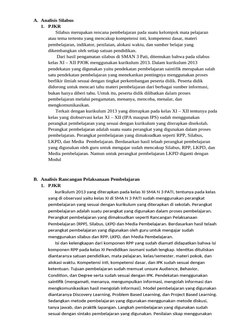 Analisis RPP Dan Silabus Pjok SMAN 3 Pati | PDF