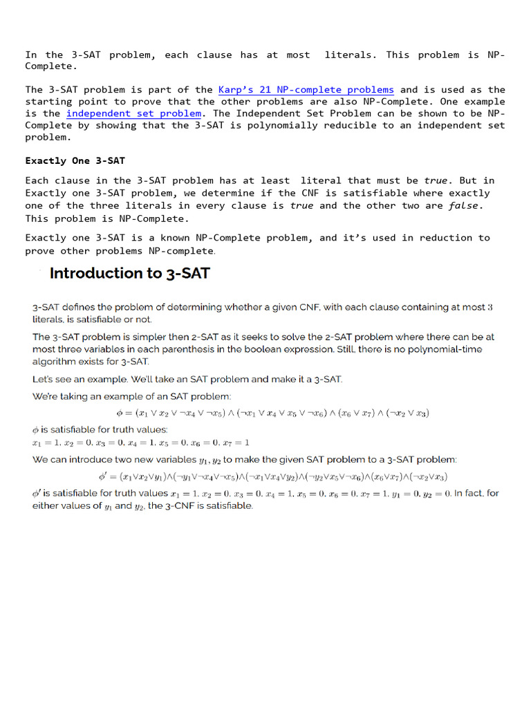 Understanding 3-SAT and Exactly One 3-SAT | PDF