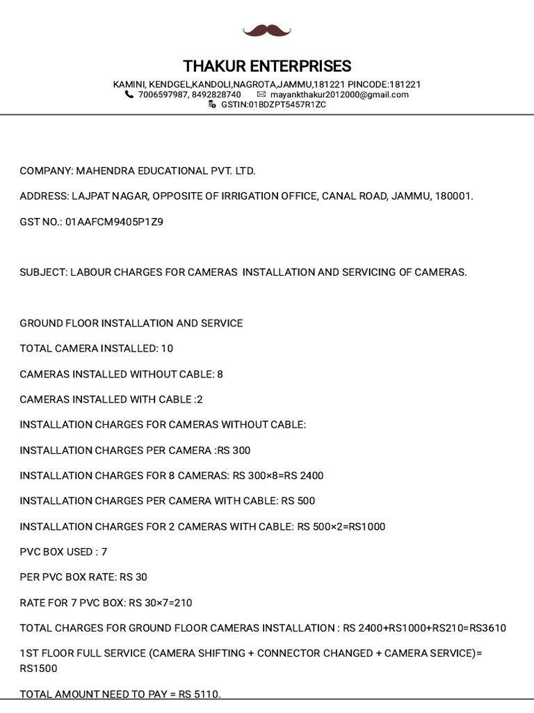 Camera Installation and Service Charges | PDF