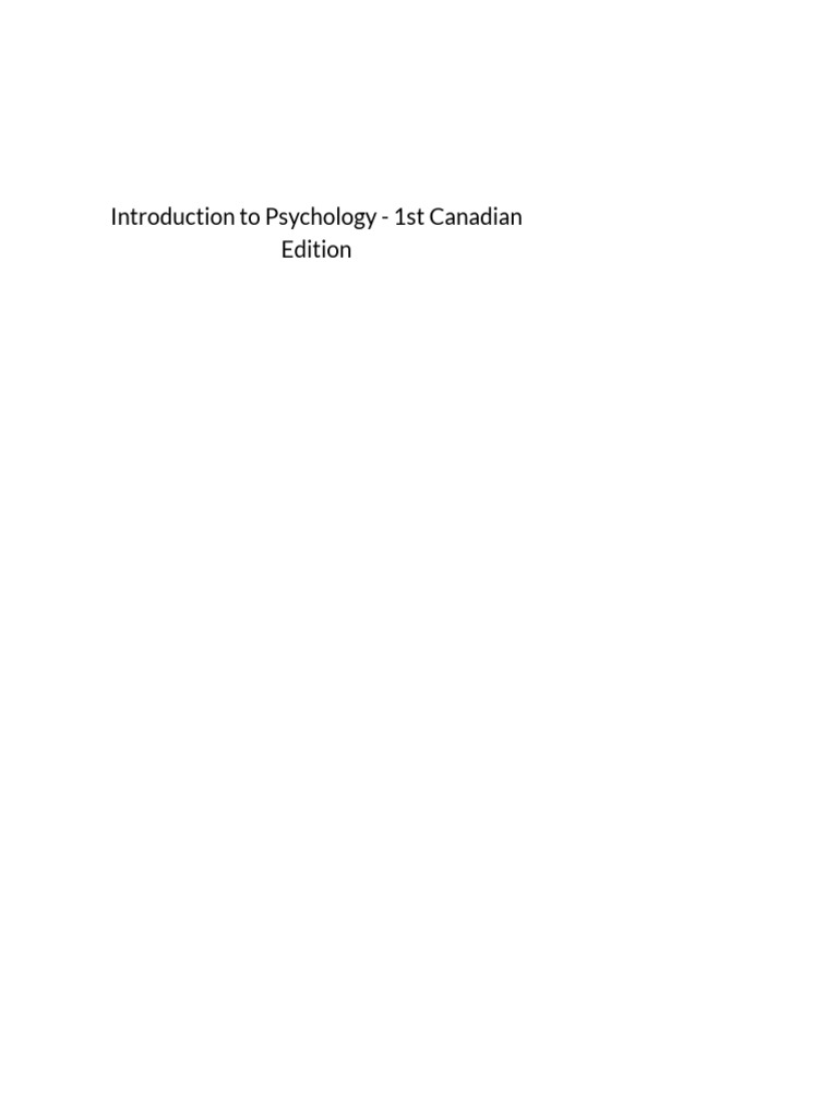 Introduction To Psychology 1st Canadian Edition 1650730186 | PDF ...
