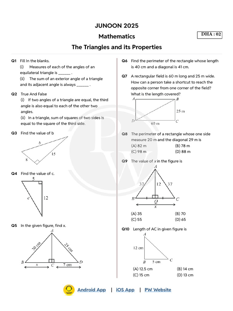 The Triangles and Its Properties - DHA 02 (Of Lec 04) - Junoon 2025 ...