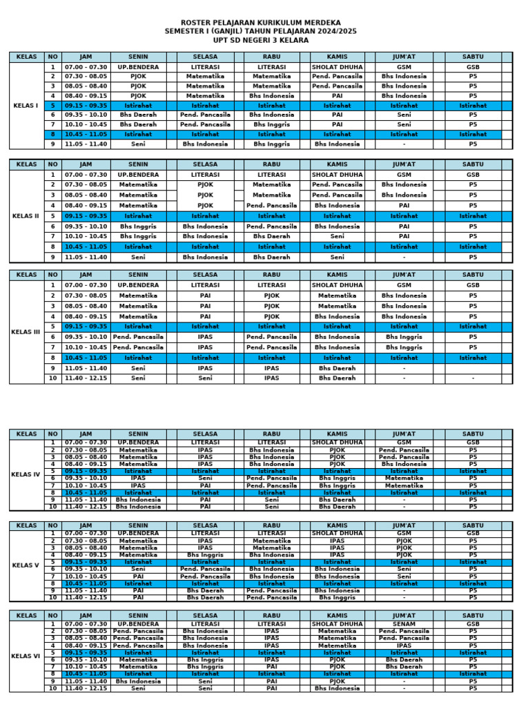 Roster Pelajaran Kurikulum Merdeka 2024 | PDF
