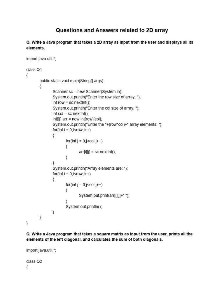 Questions and Answers Related To 2D Array | PDF | Computer Programming ...