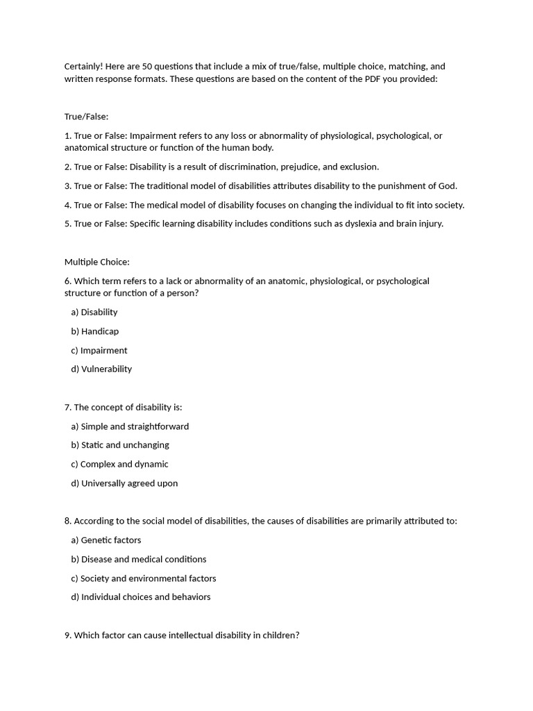 Inclusive Education Question Set | PDF | Disability | Dyslexia