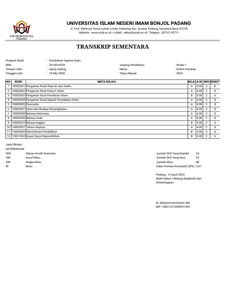 Tran Skrip | PDF